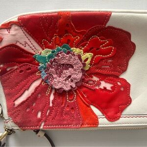 Coach Y2K White Leather Demi w/ Red Flower Accent Baguette Vintage Shoulder Bag